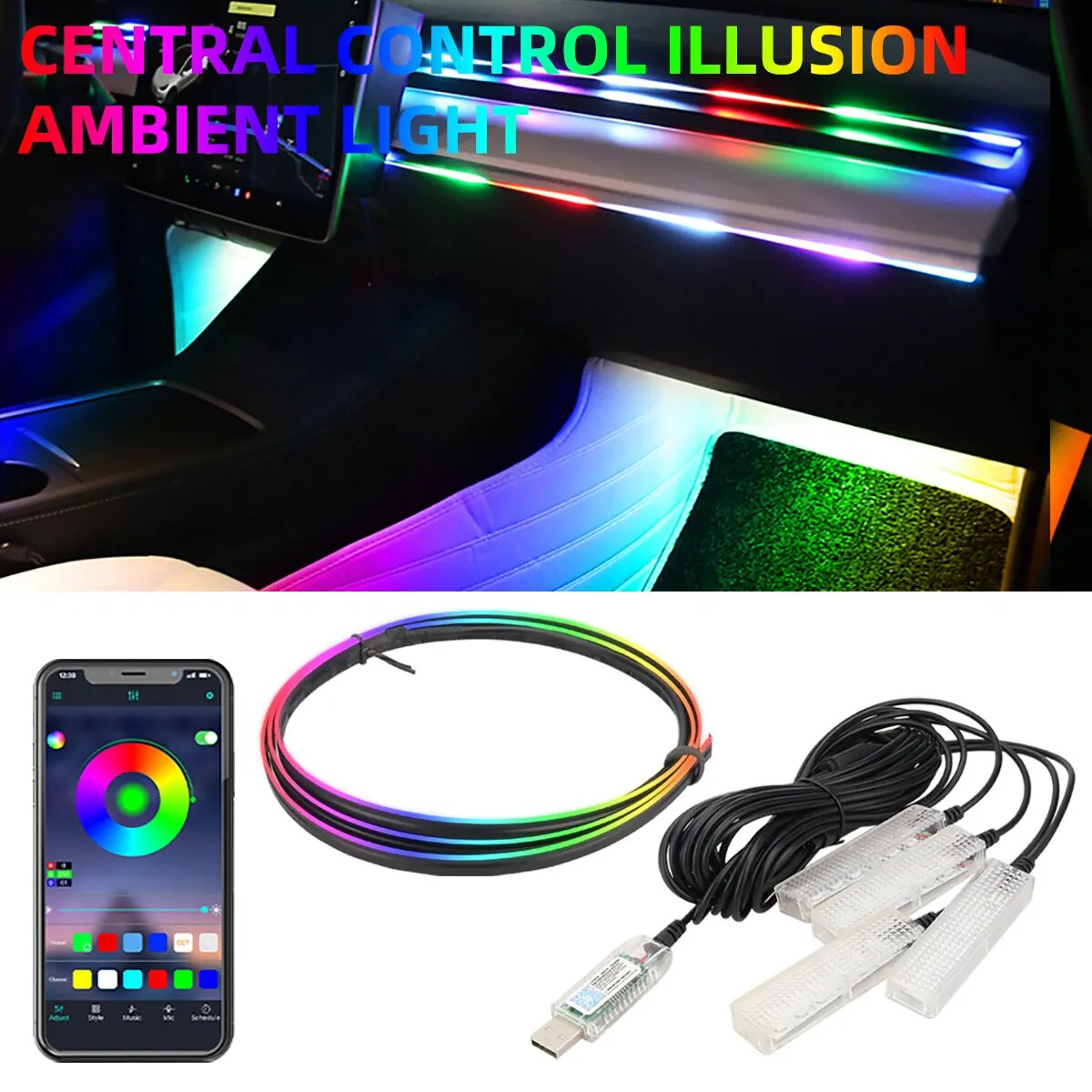 4 IN 1 6 IN 1 Symphony Car LED - đánh giá và giá Led Ambient Interior Car Lights App Control