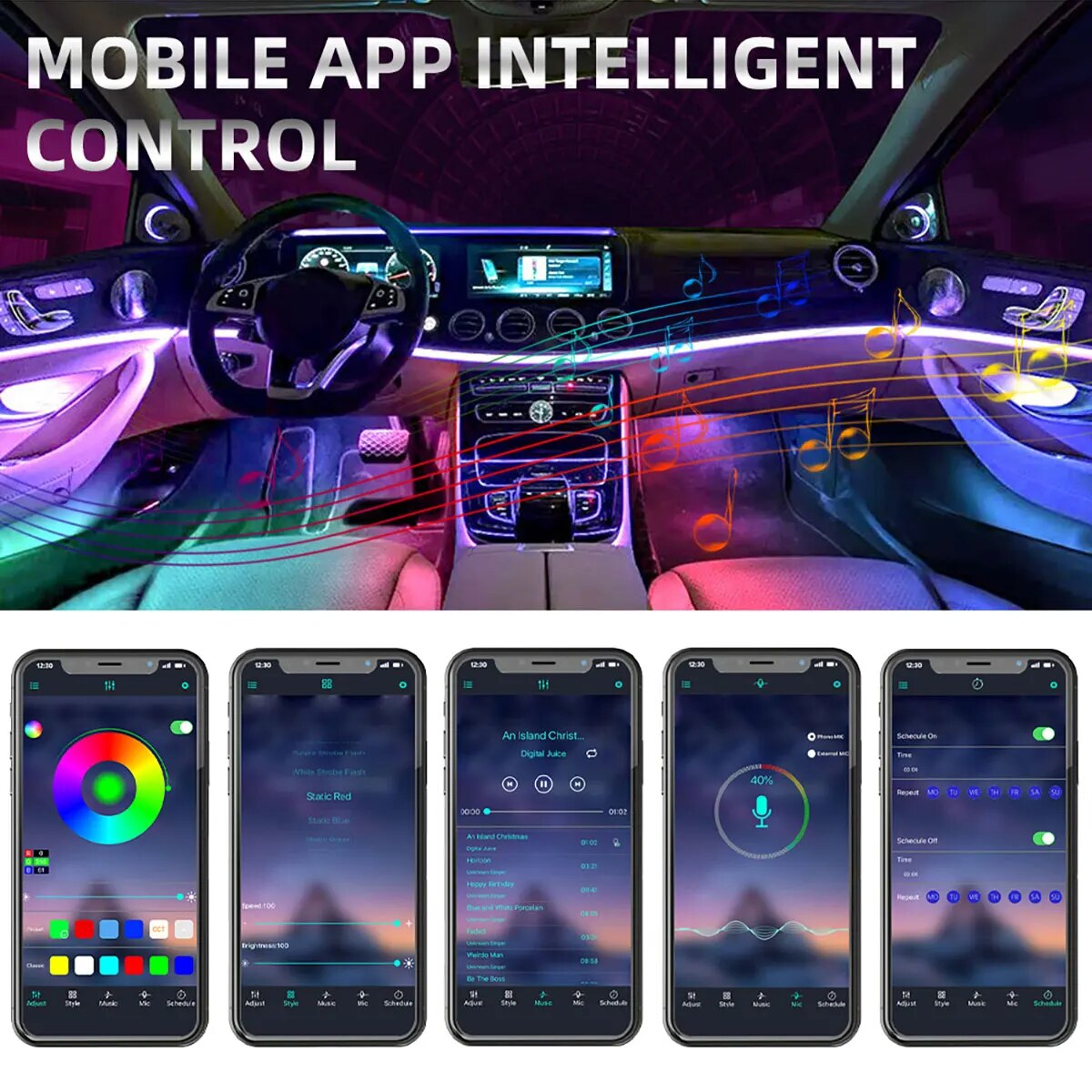 4 IN 1 6 IN 1 Symphony Car LED - đánh giá và giá Led Ambient Interior Car Lights App Control