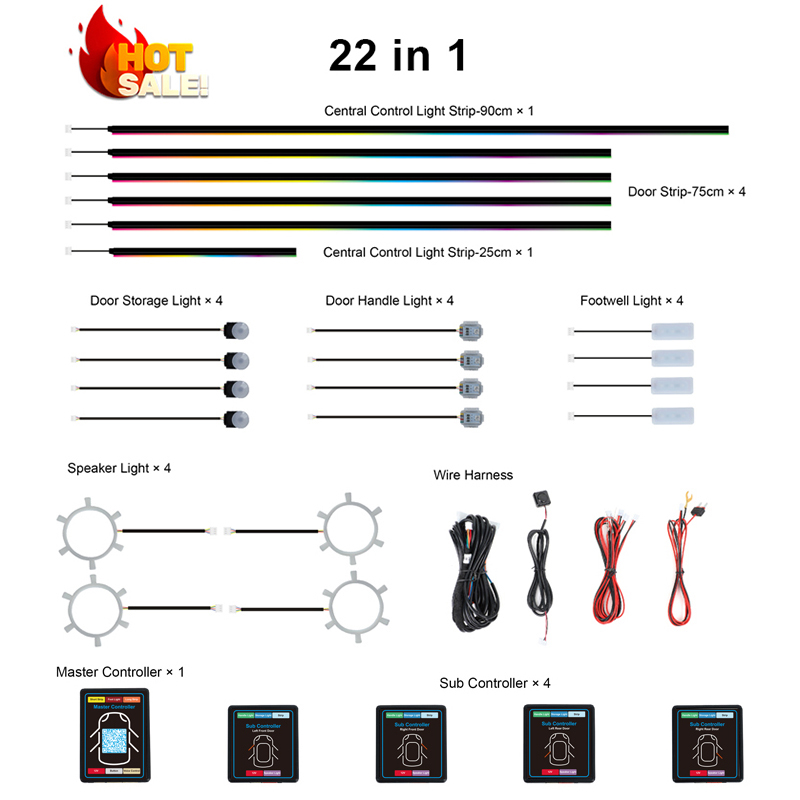 22 in 1 Dream Color RGB Dynami - đánh giá và giá Led Ambient Interior Car Lights App Control