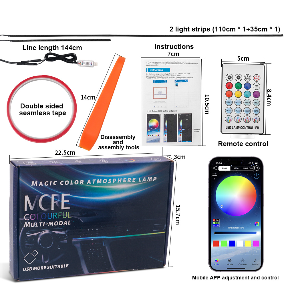 64 colors USB Car LED Ambient  - đánh giá và giá Led Ambient Interior Car Lights App Control